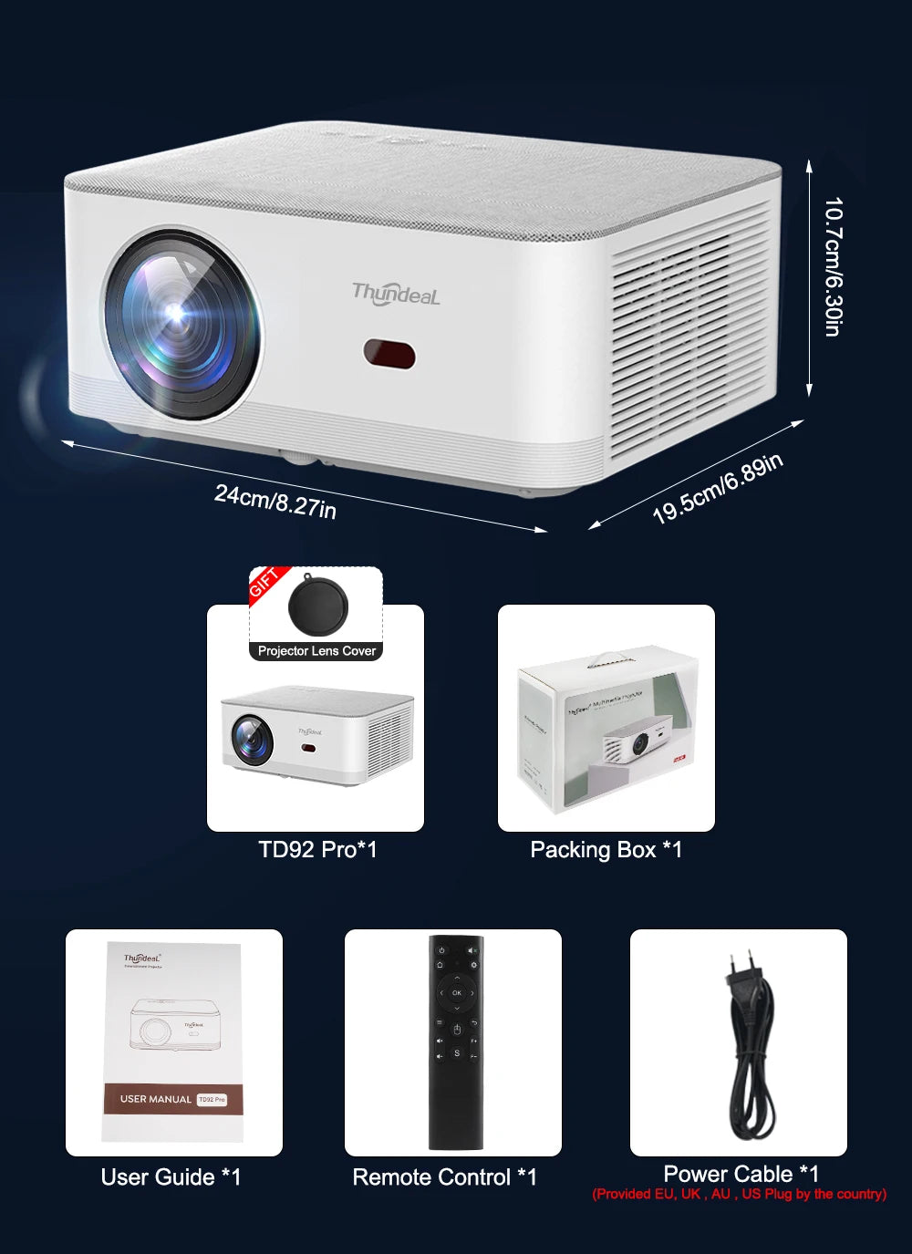 ThundeaL TD92 Pro Portable Mini Projector - 1080P FHD, 4K Video, WiFi, Android, 3D Home Theater System