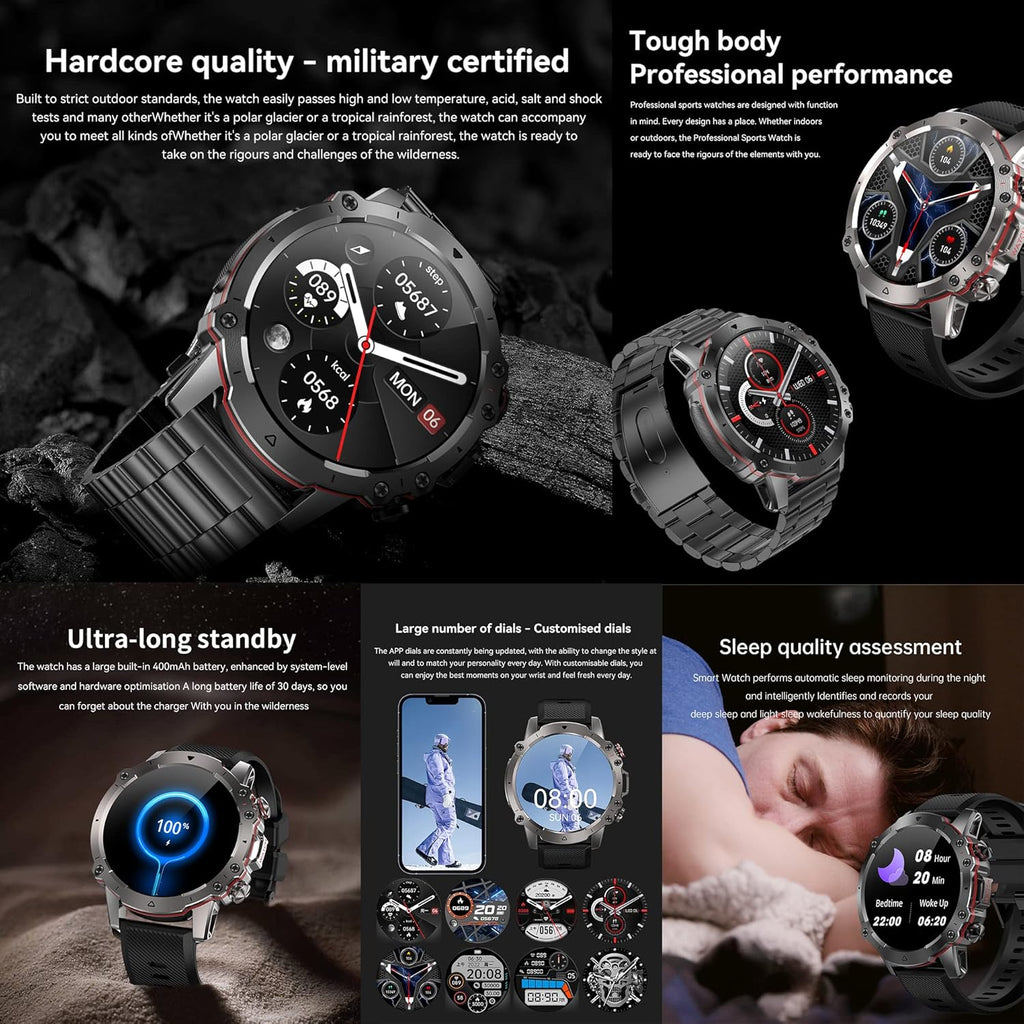 AK56 Outdoor Sport Smartwatch – 1.43" HD Display, Bluetooth Calls, Heart Rate & SpO₂ Monitor, 7-Day Battery, IP67 Waterproof