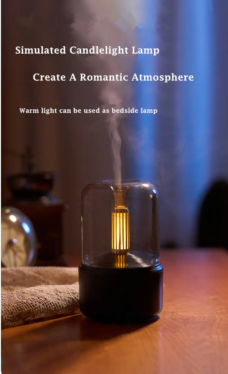 Unique Design Aroma Diffuser Humidifier 120ml - Portable USB Humidifier with Candlelight for Aromatherapy - Ideal for Car, Home, Desk