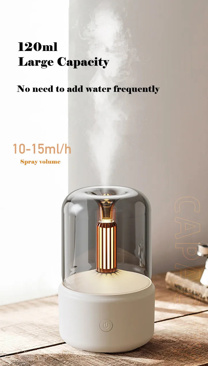 Unique Design Aroma Diffuser Humidifier 120ml - Portable USB Humidifier with Candlelight for Aromatherapy - Ideal for Car, Home, Desk