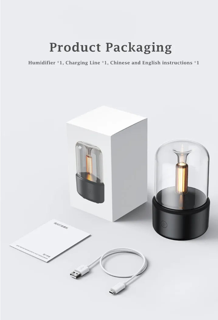 Unique Design Aroma Diffuser Humidifier 120ml - Portable USB Humidifier with Candlelight for Aromatherapy - Ideal for Car, Home, Desk