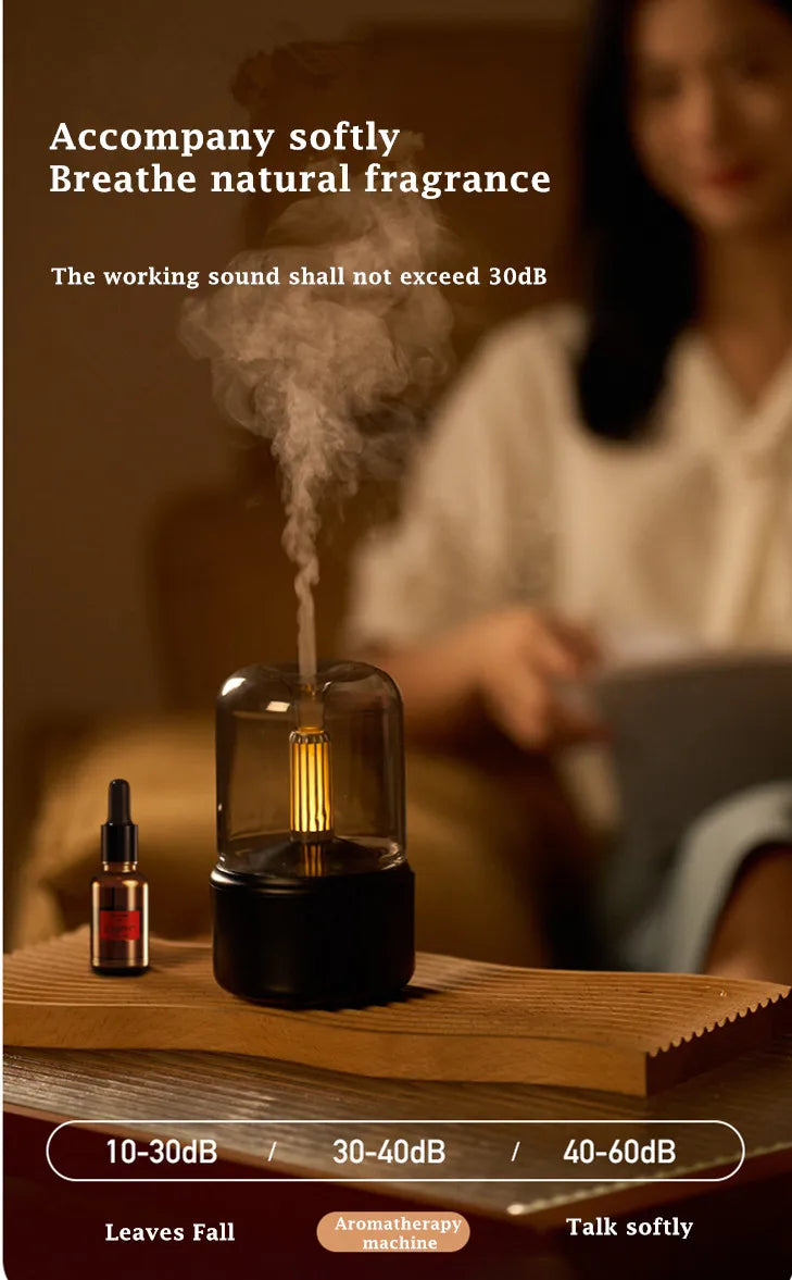 Unique Design Aroma Diffuser Humidifier 120ml - Portable USB Humidifier with Candlelight for Aromatherapy - Ideal for Car, Home, Desk