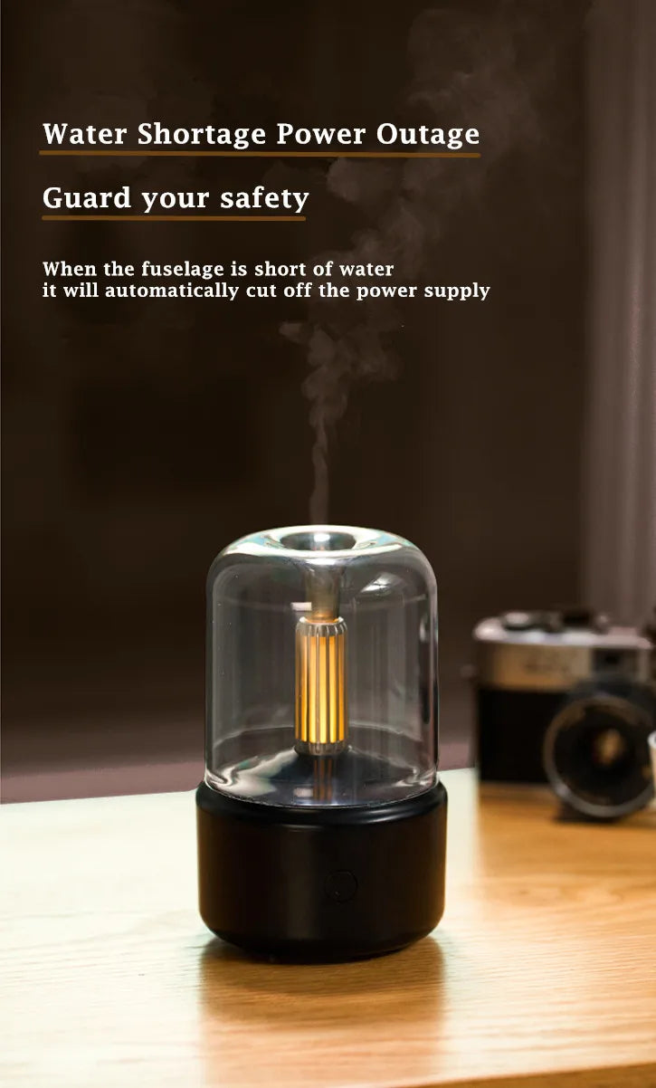Unique Design Aroma Diffuser Humidifier 120ml - Portable USB Humidifier with Candlelight for Aromatherapy - Ideal for Car, Home, Desk