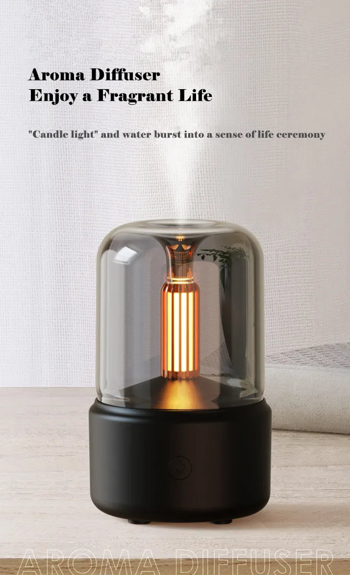 Unique Design Aroma Diffuser Humidifier 120ml - Portable USB Humidifier with Candlelight for Aromatherapy - Ideal for Car, Home, Desk