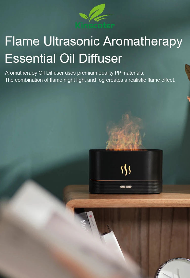 Aroma Diffuser & Air Humidifier | Ultrasonic Cool Mist Maker, LED Essential Oil Flame Lamp Difusor