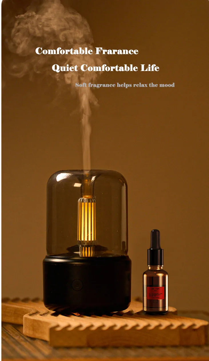 Unique Design Aroma Diffuser Humidifier 120ml - Portable USB Humidifier with Candlelight for Aromatherapy - Ideal for Car, Home, Desk