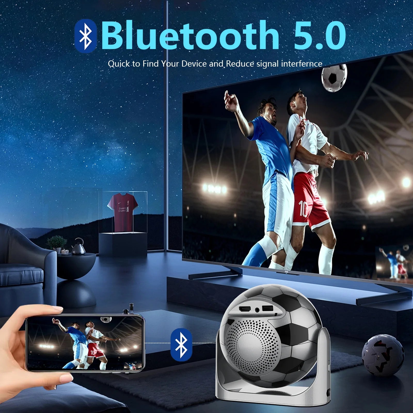 JY360 Auto Focus Football Design Video Projector 160 ANSI Smart Portable Projector with Built-in Speaker