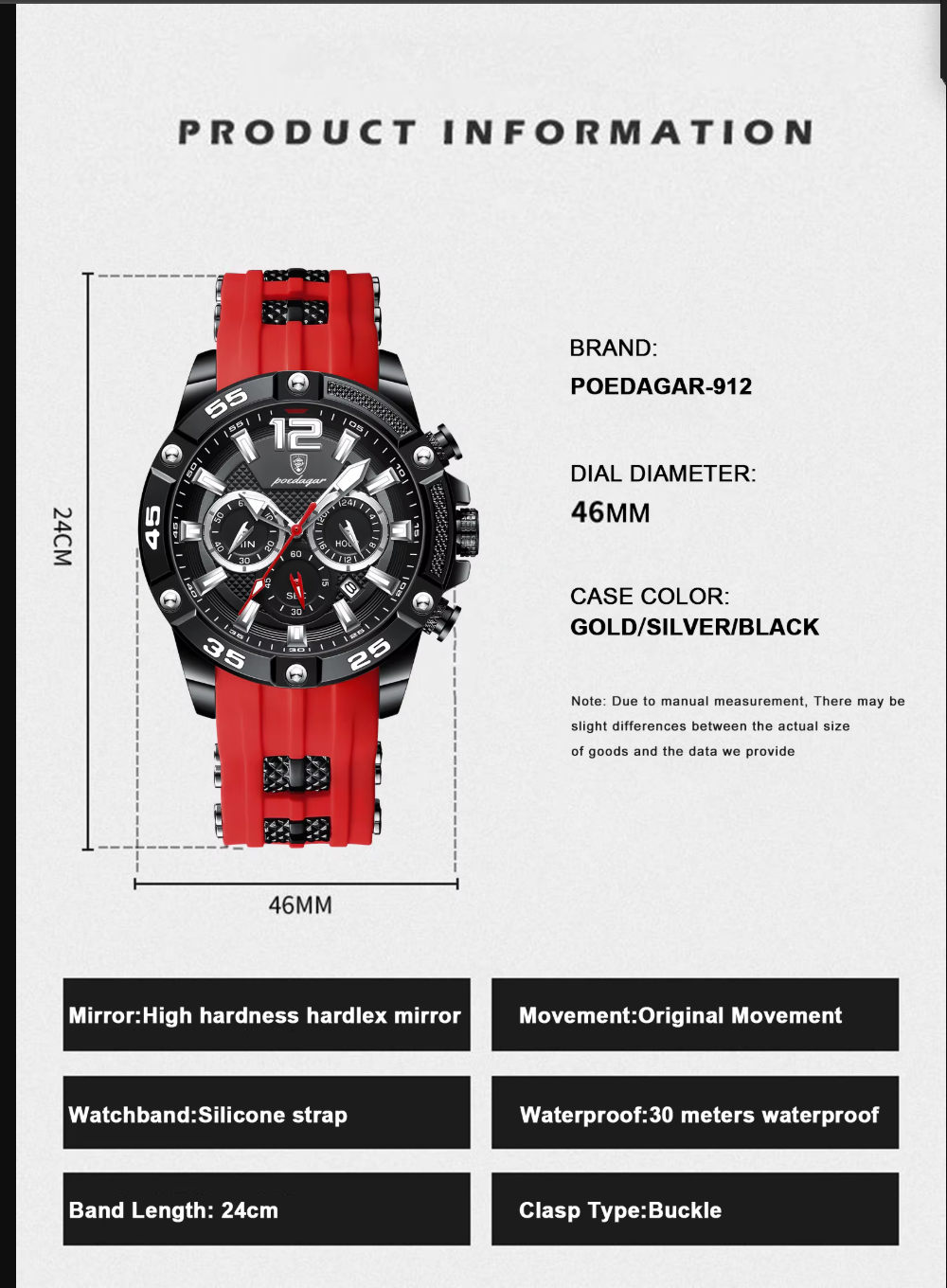 Poedagar 912 Men's Chronograph Watch | Waterproof, Luminous, Silicone Strap iTrade.si