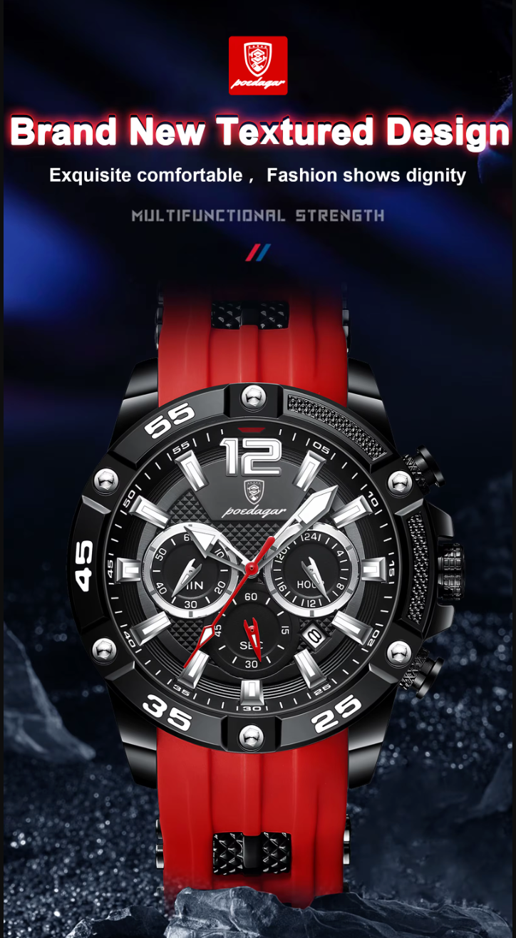 Poedagar 912 Men's Chronograph Watch | Waterproof, Luminous, Silicone Strap iTrade.si