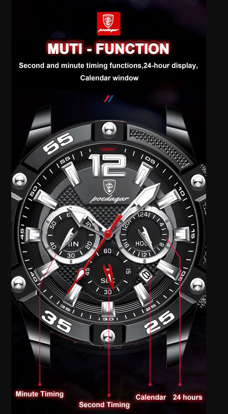 Poedagar 912 Men's Chronograph Watch | Waterproof, Luminous, Silicone Strap iTrade.si