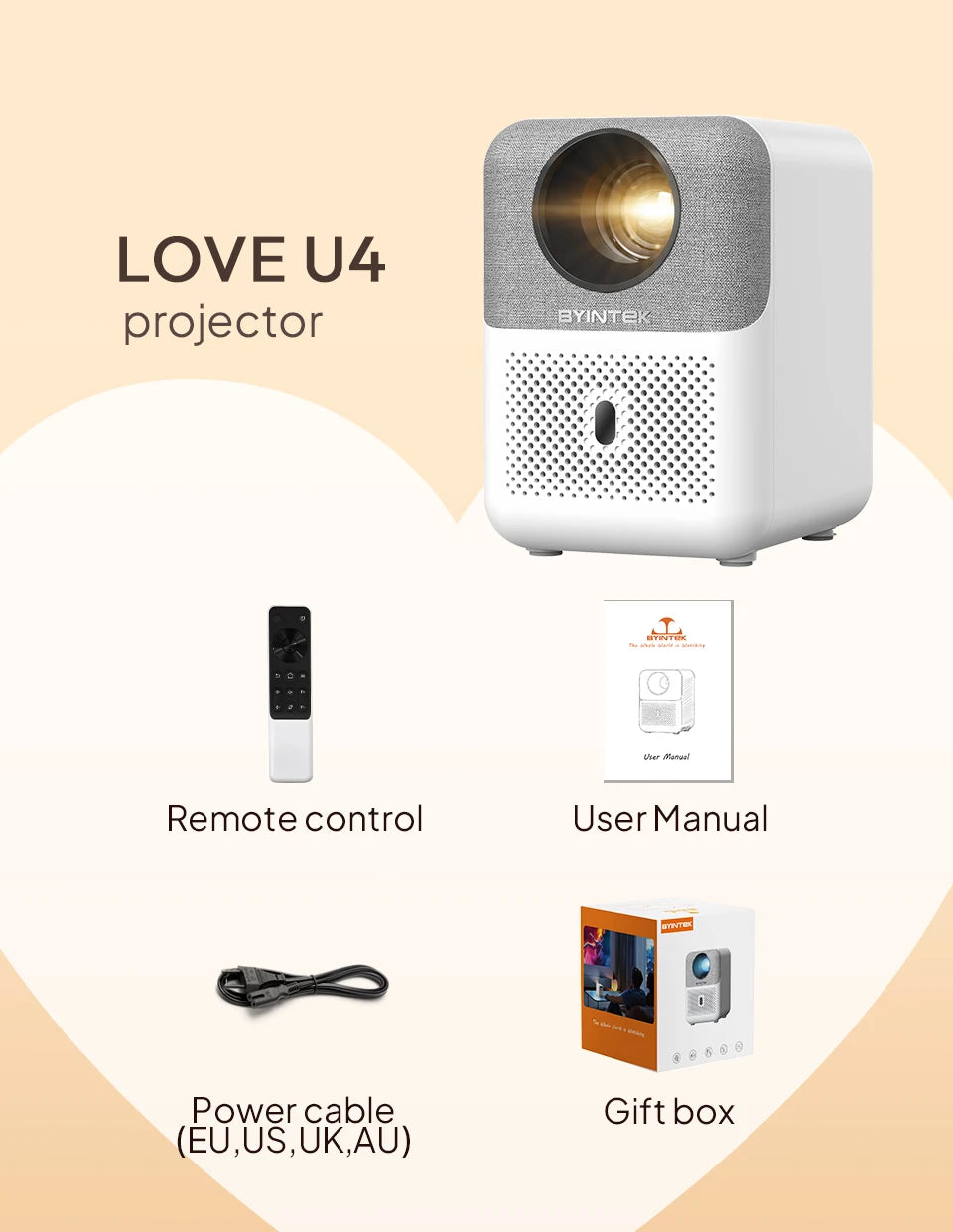 BYINTEK LOVE U4 Smart Mini projektor za domači kino 4K 1080P Video Android WIFI za pametni telefon Kino 