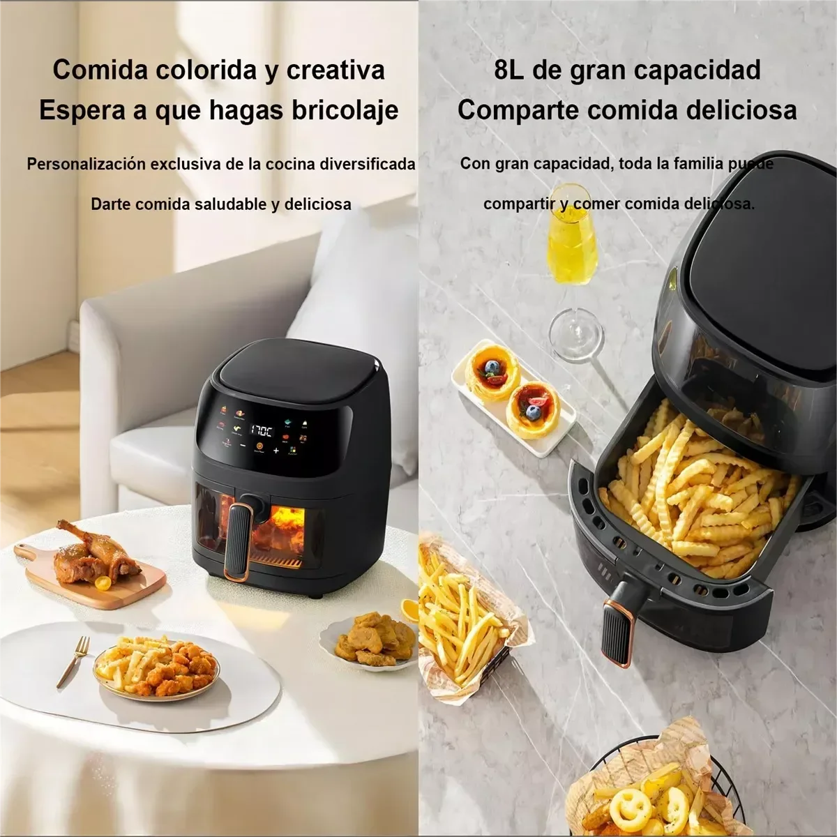 1400W 8L zračna friteza | Pećnica bez ulja, programabilna Smart LED Touch, toplinski ciklus za pomfrit &amp; piletinu