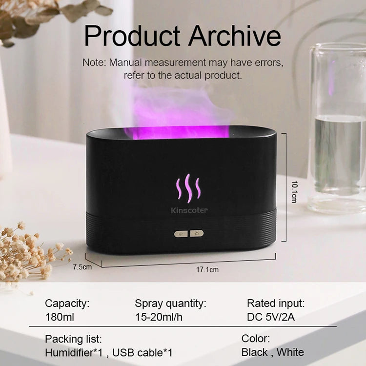 Aroma Diffuser & Air Humidifier | Ultrasonic Cool Mist Maker, LED Essential Oil Flame Lamp Difusor