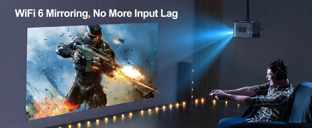 Projektor Wimius P64 Native 1080P Full HD - podpora za 4K, 500 ANSI, 25.000L, WiFi 6, Bluetooth, samodejno ostrenje in trapezni prikaz za zunanji in domači kino