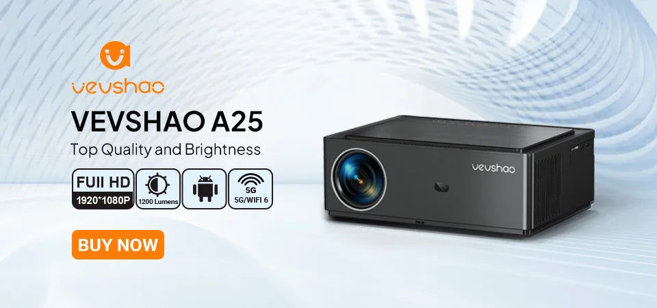 Vevshao A10 Smart Projector - 1080P, Android 11, 5G WiFi, 4K Support