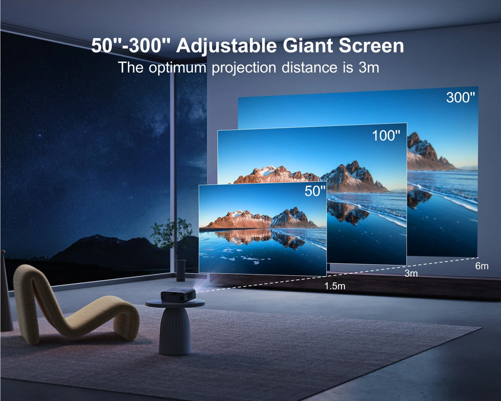 WiMiUS 4K projektor s samodejnim ostrenjem - izvirna ločljivost 1080P z WiFi 6 in Bluetooth 5.2 