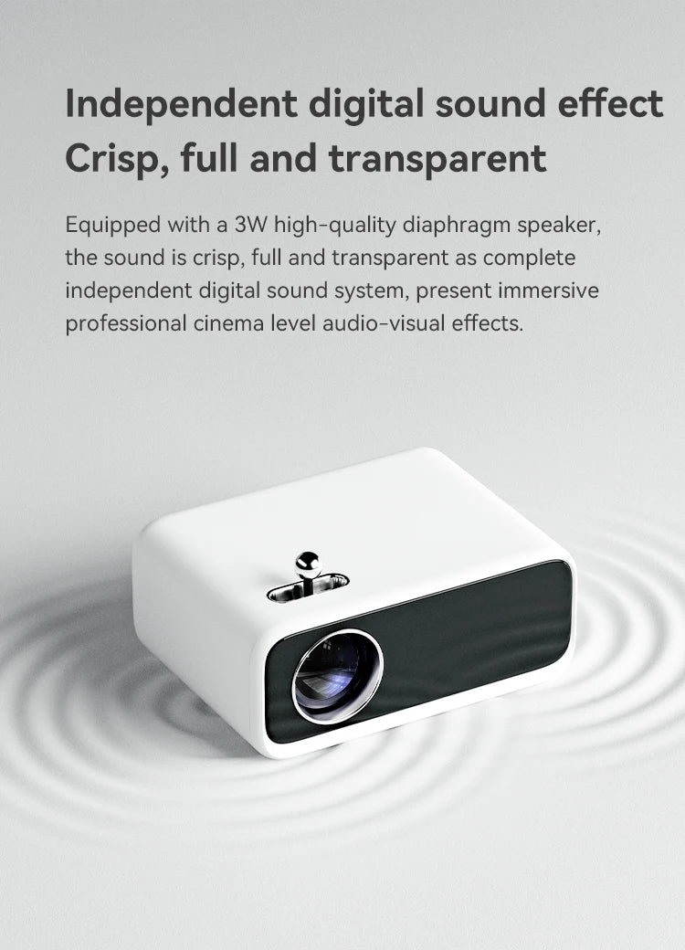 Mini projektor Wanbo - podpora za 4K, 1080P, 5000 lumnov, pametna prenosna zasnova s ​​polno stekleno lečo za domači kino 