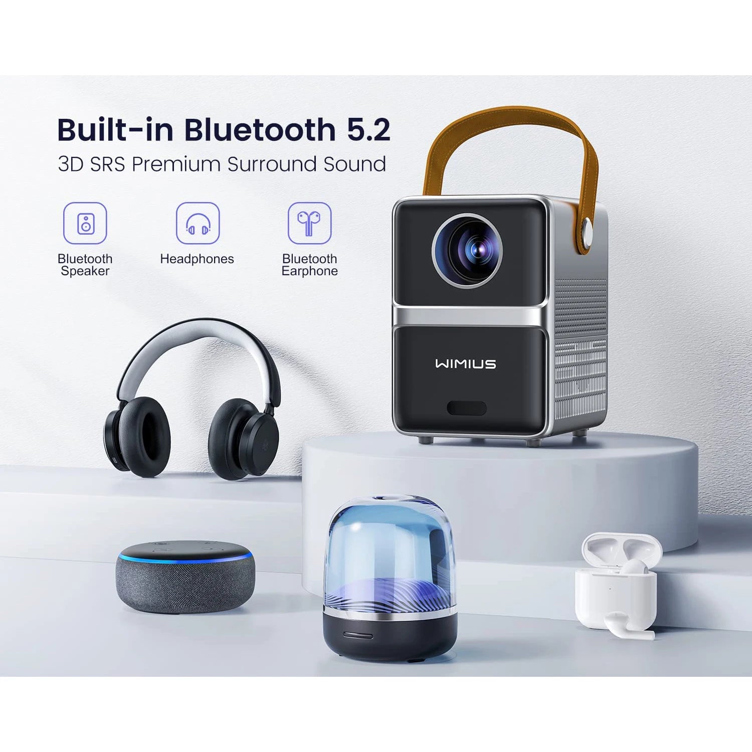 Prenosni projektor Wimius - 18000 lumnov, 5G WiFi, Bluetooth, Full HD 