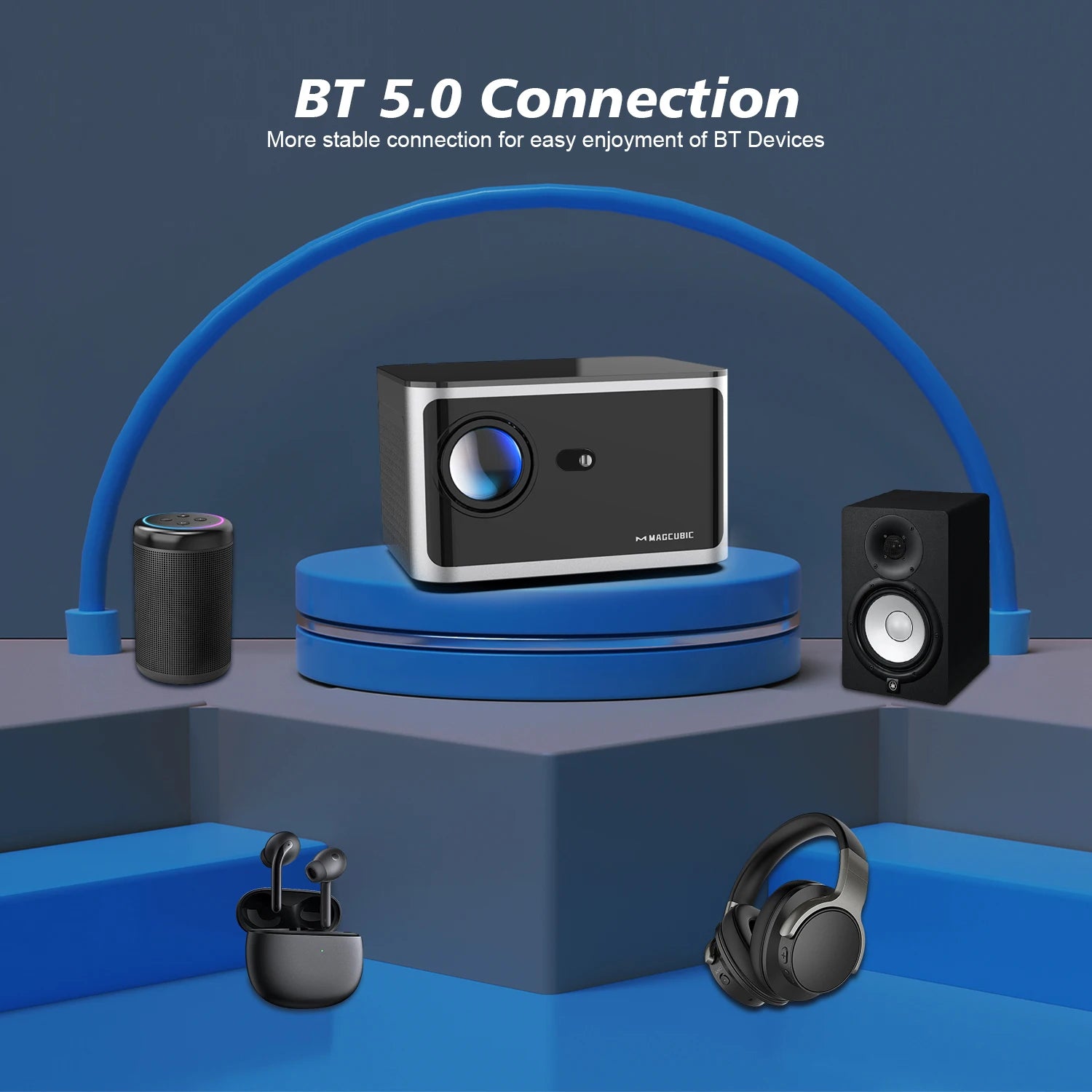 Projektor za domači kino Magcubic HY350 Pro 4K - 580 ANSI lumnov, Android 11, WiFi 6, ločljivost 1080P, glasovno upravljanje, elektronsko ostrenje, BT 5.0, čip Allwinner H713