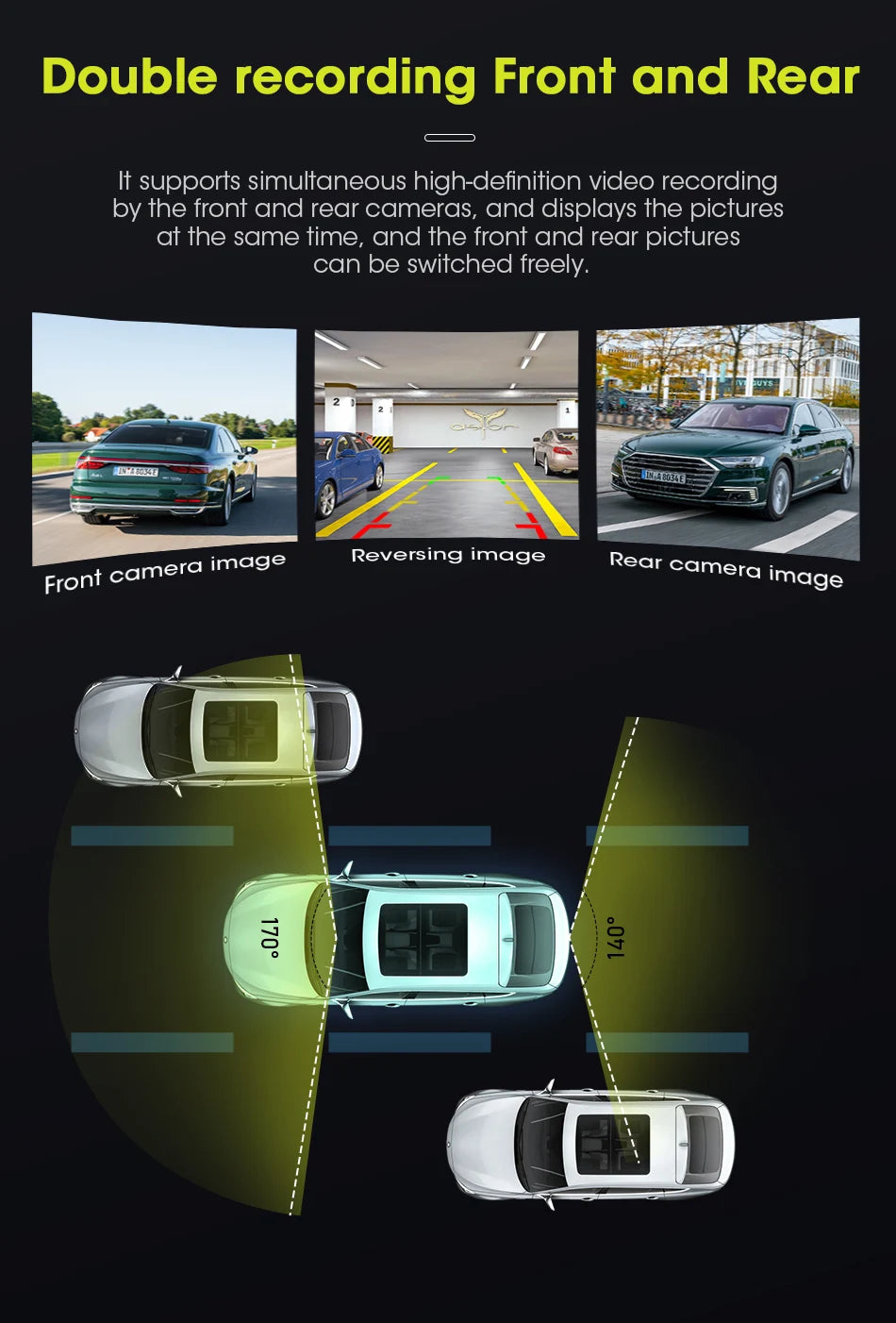 4K Dash Cam 3840x2160P - video snemanje, brezžični CarPlay &amp; Android Auto, 5G WiFi, GPS navigacija, AUX, avtomobilski DVR z dvojno lečo