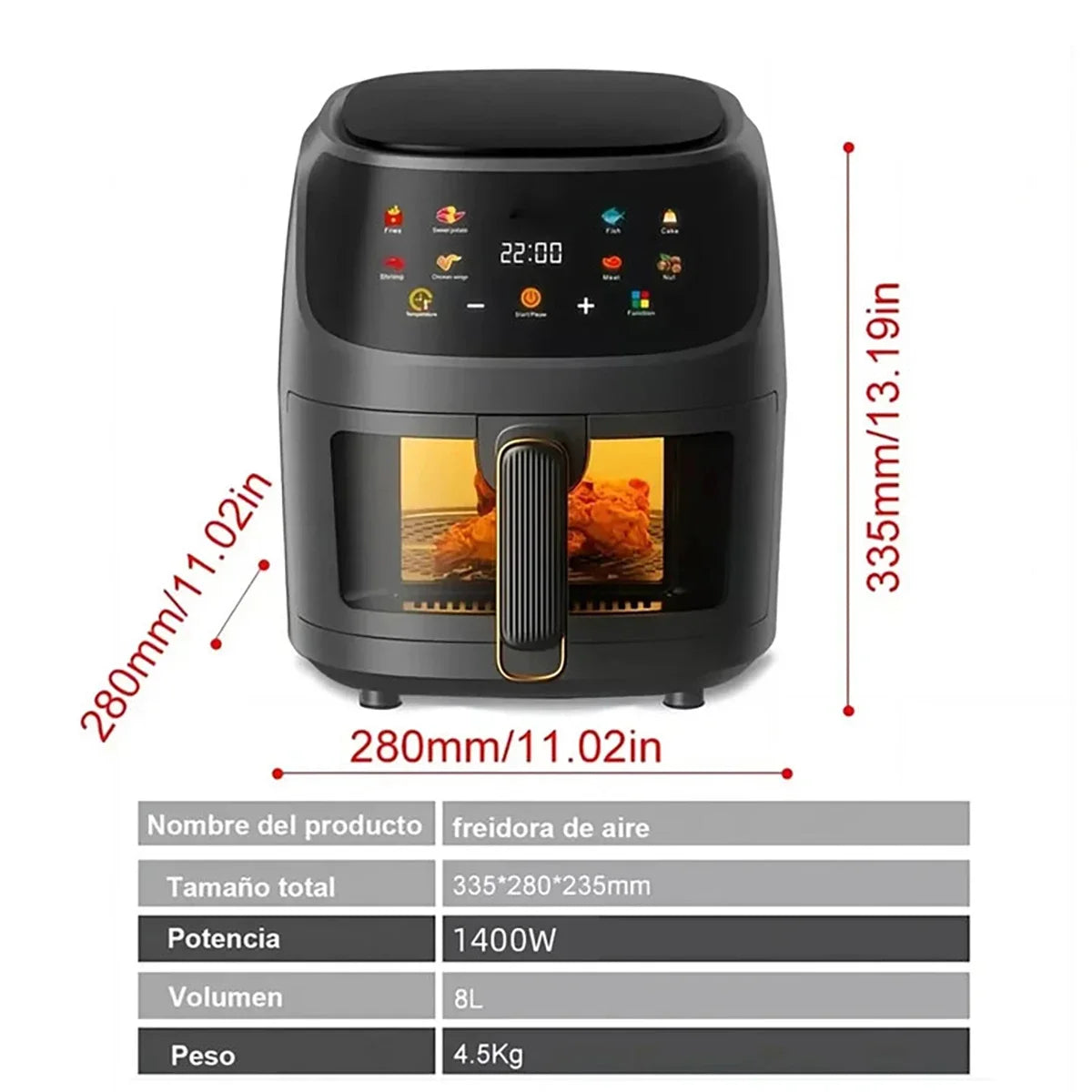 1400W 8L zračna friteza | Pećnica bez ulja, programabilna Smart LED Touch, toplinski ciklus za pomfrit &amp; piletinu