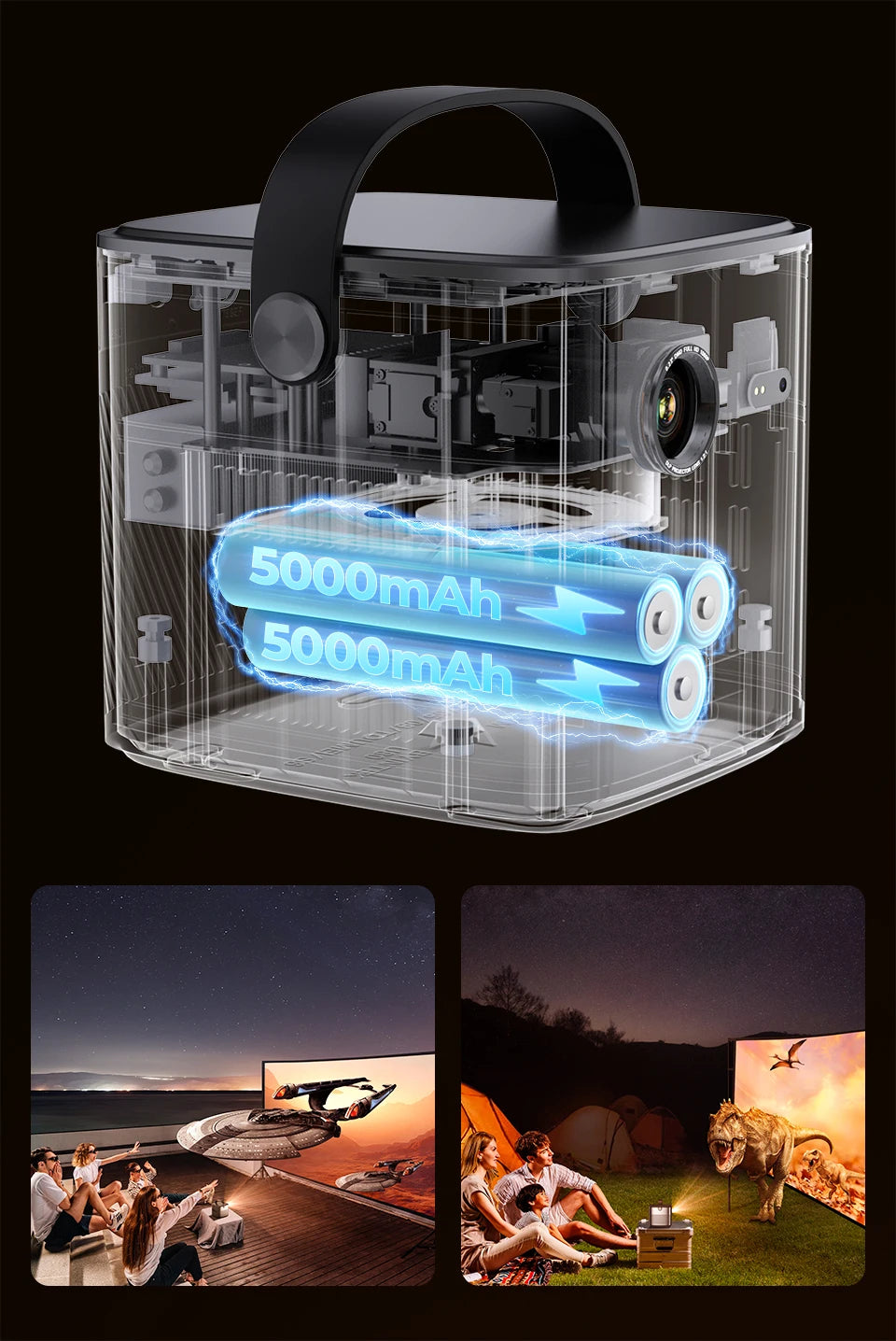 Projektor BYINTEK U80 Max 3D 4K - prenosni domači kino DLP z Androidom 11, WiFi, 1080P HD in vgrajeno baterijo 