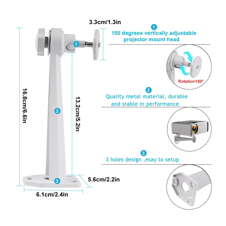 5KG nosilec za stensko in stropno montažo za mini projektor – združljiv s TD91, TD90, TD60, P62, CCTV – robustno nastavljivo stojalo za držalo