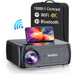 WIMIUS K8 5G WiFi Bluetooth Projector - 9500 Lumens Full HD 1080P, 4K Support, 4P/4D Keystone, and Zoom