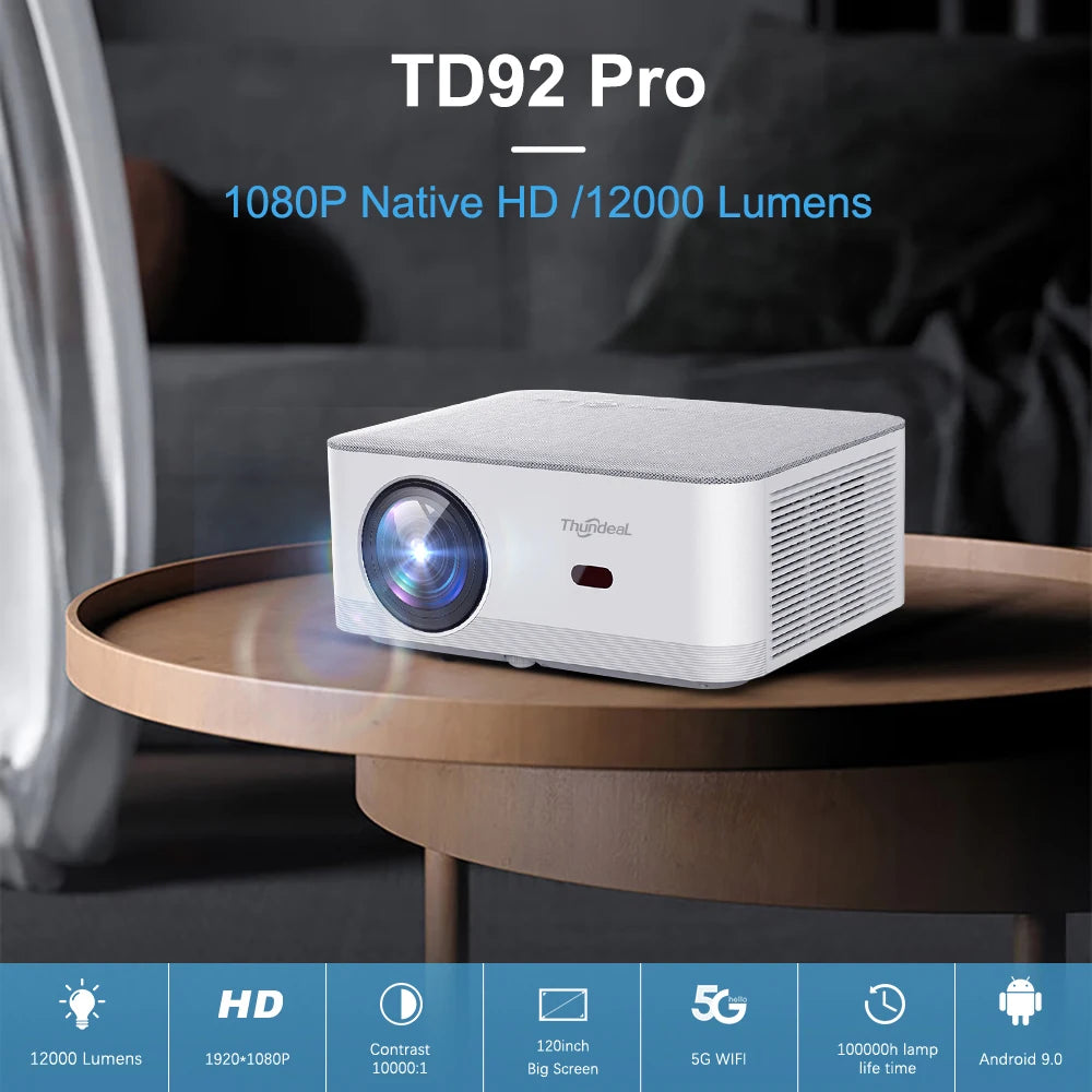ThundeaL TD92 Pro Portable Mini Projector - 1080P FHD, 4K Video, WiFi, Android, 3D Home Theater System