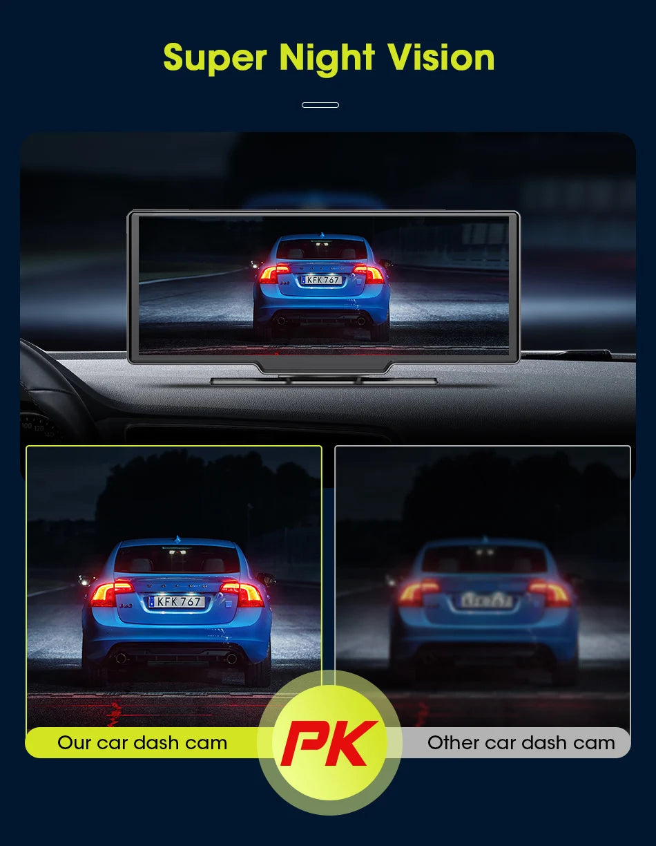 4K Dash Cam 3840x2160P - video snemanje, brezžični CarPlay &amp; Android Auto, 5G WiFi, GPS navigacija, AUX, avtomobilski DVR z dvojno lečo