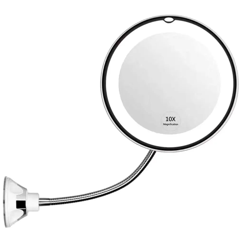 Flexible Gooseneck LED Makeup Mirror | 10X Magnification, Suction Cup, 360° Swivel