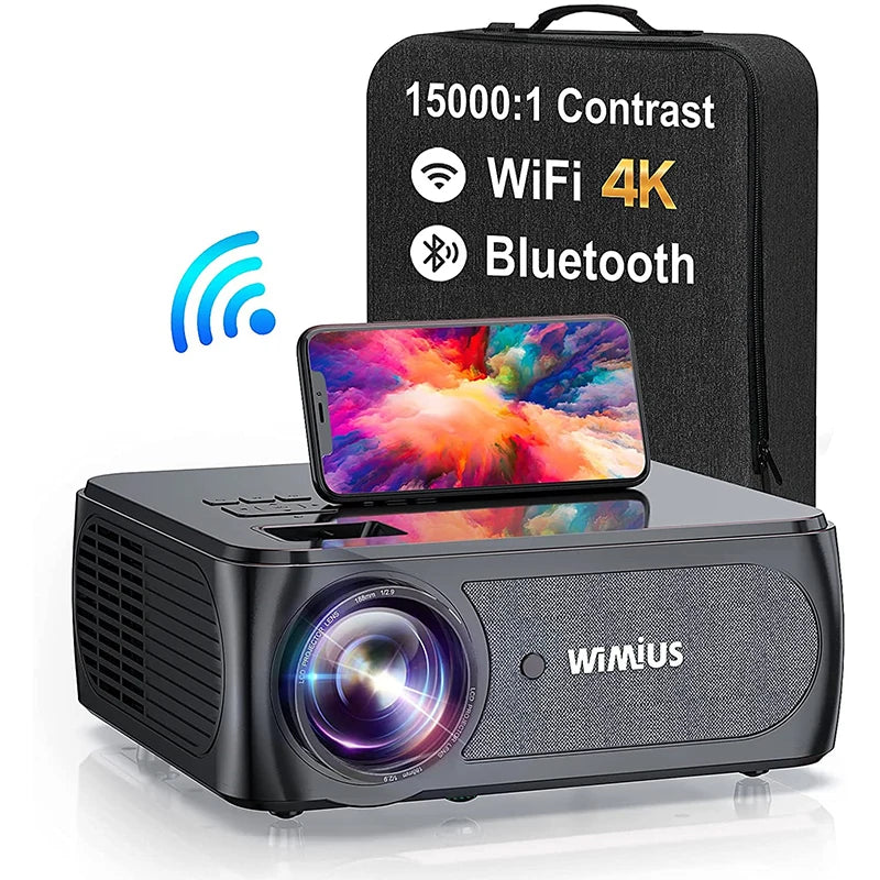 WIMIUS K8 5G WiFi Bluetooth Projector - 9500 Lumens Full HD 1080P, 4K Support, 4P/4D Keystone, and Zoom