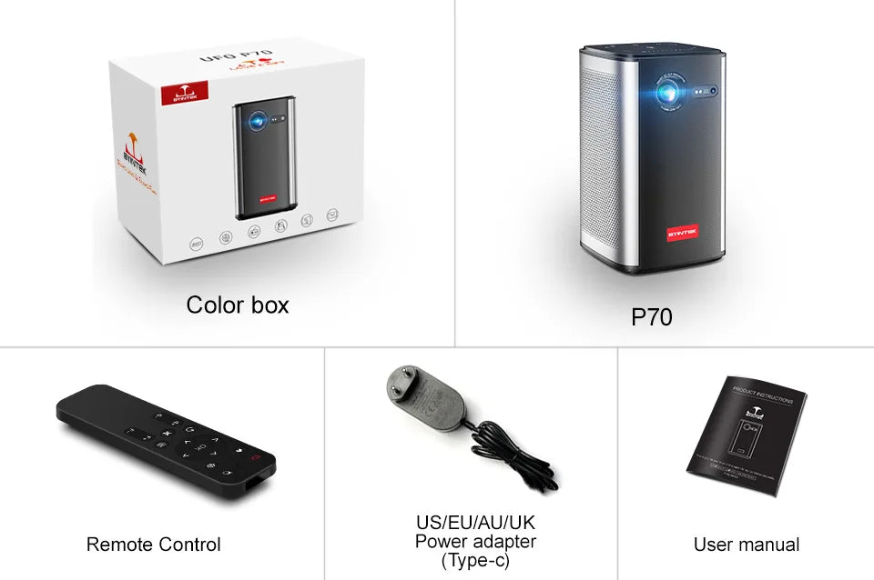 BYINTEK P70 3D 4K mini prenosni projektor DLP Auto Focus Smart Android WiFi LED 1080P video projektorji za domači kino z baterijo