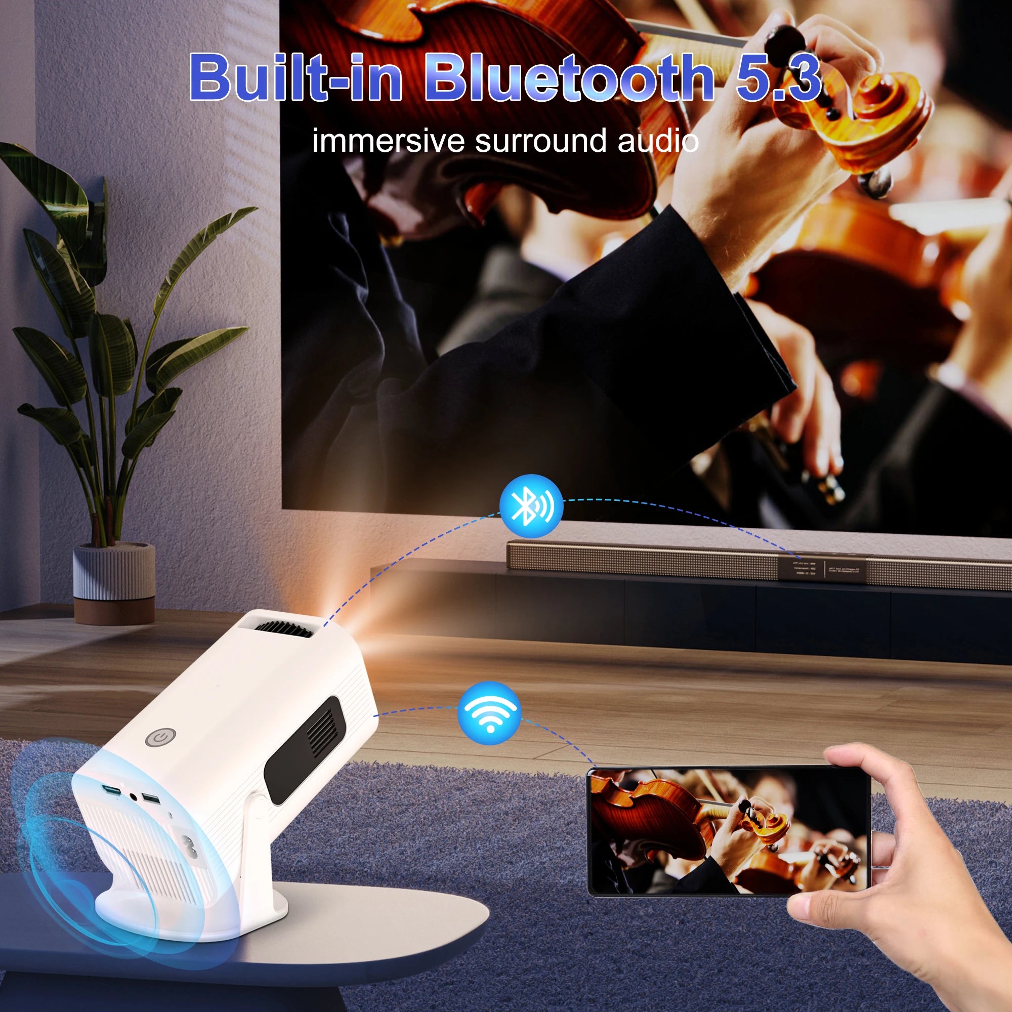 Mini projektor P330W - Android 11, 280 ANSI lumnov, podpora za 4K/8K, ločljivost 1080P, WiFi 6, BT 5.0, prenosni domači kino za Android/iOS 