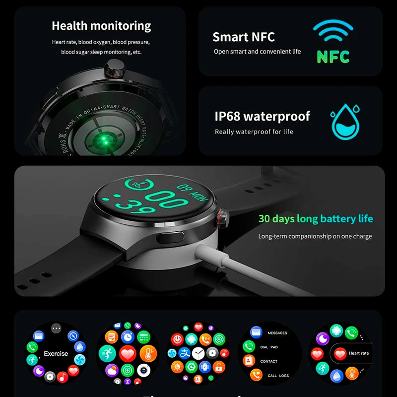 Watch 4 Pro Smartwatch for Men | 360x360 HD Screen, BT Call, NFC, IP68 Waterproof, Heart Rate & Blood Oxygen, 2024 Model