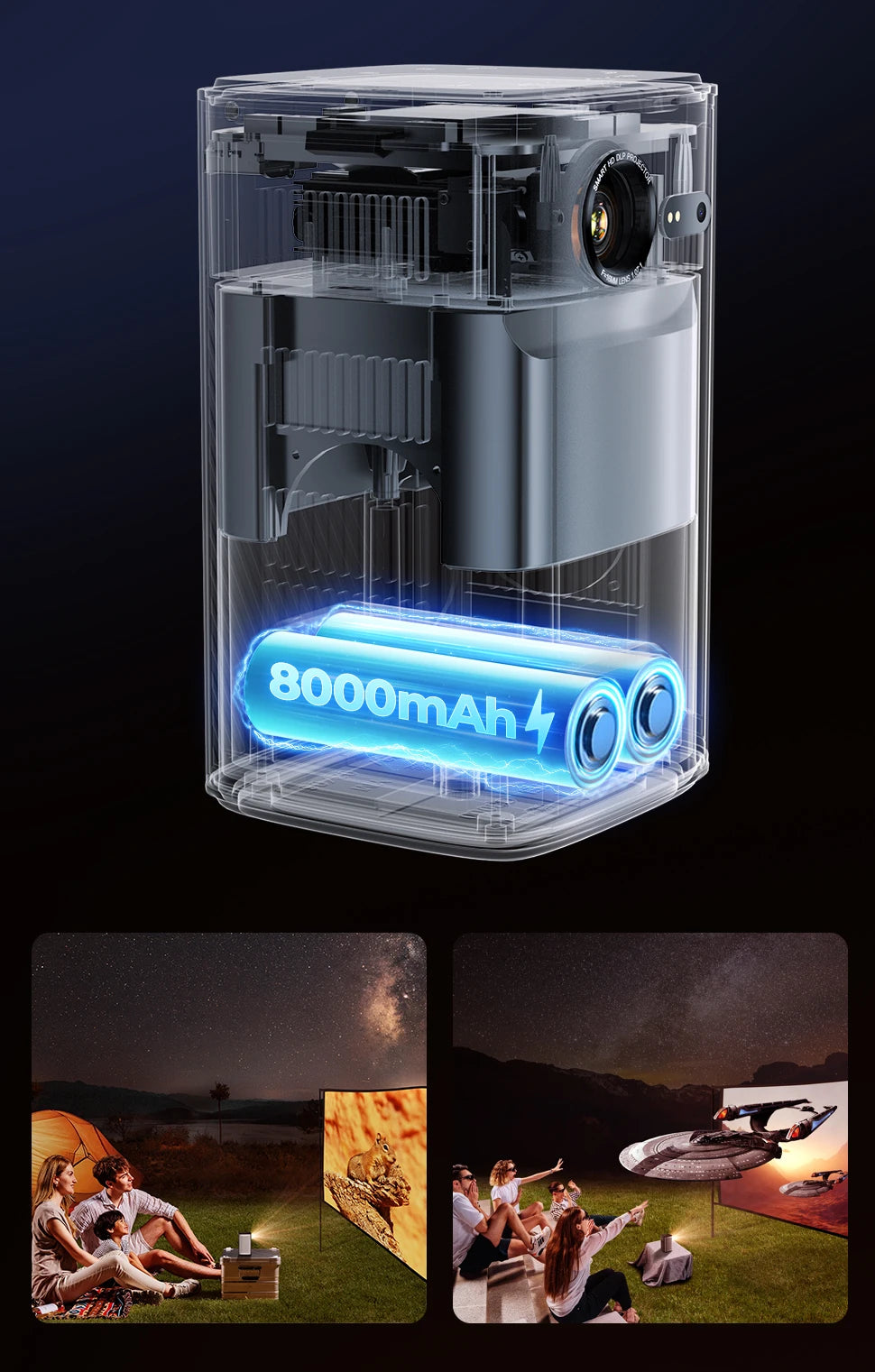 BYINTEK P70 3D 4K mini prenosni projektor DLP Auto Focus Smart Android WiFi LED 1080P video projektorji za domači kino z baterijo