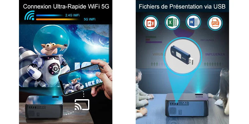 WIMIUS K8 5G WiFi Bluetooth projektor - 9500 lumnov Full HD 1080P, podpora za 4K, 4P/4D Keystone in povečava