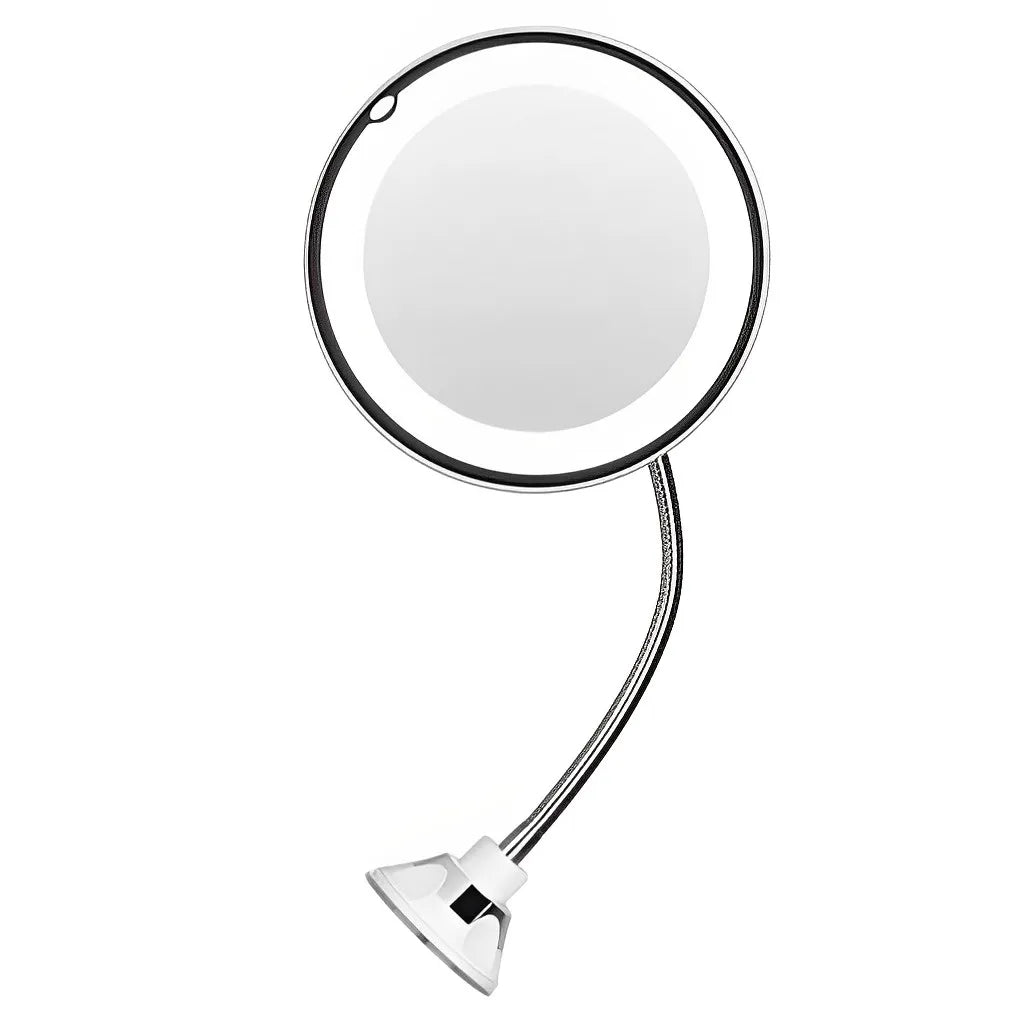 Flexible Gooseneck LED Makeup Mirror | 10X Magnification, Suction Cup, 360° Swivel