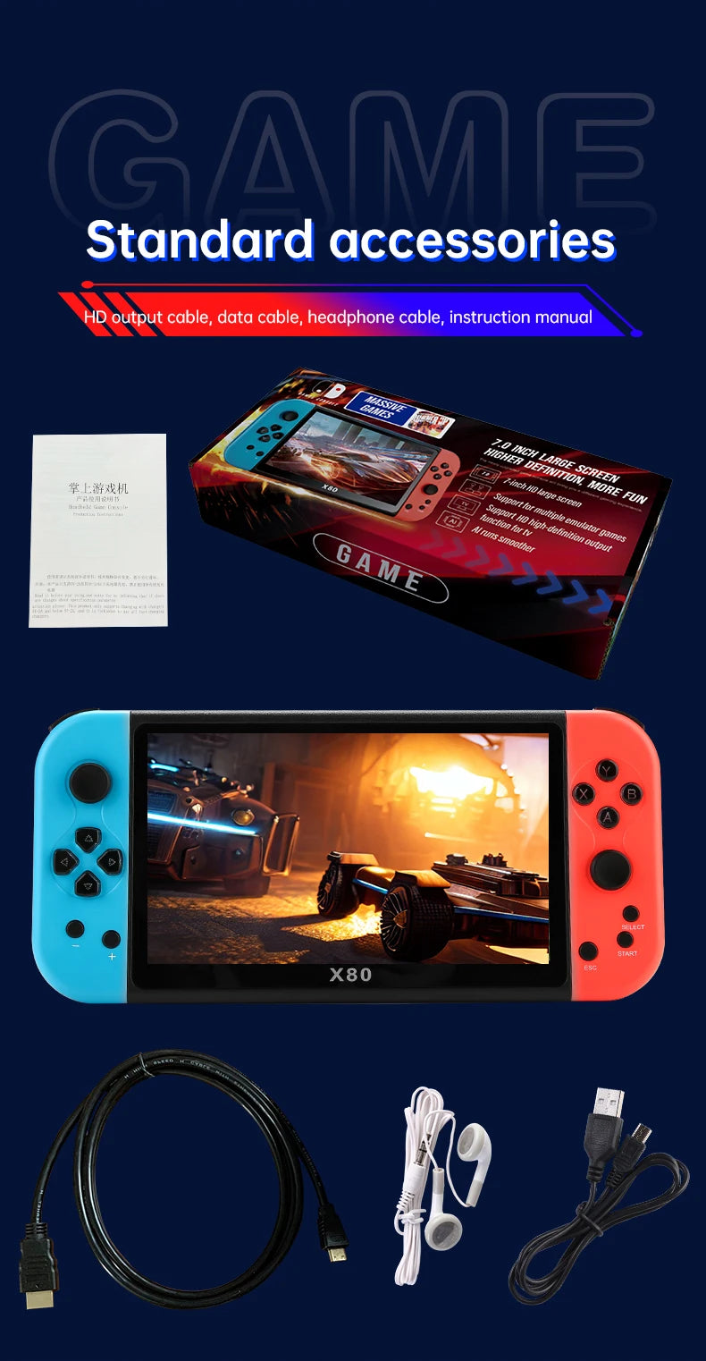 Igralna konzola z velikim zaslonom X80 7-palčni TFT800*480 HD True Color Screen 3000mah ročna igralna konzola rojstnodnevno božično darilo