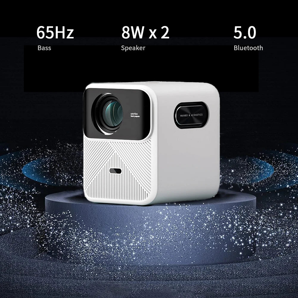 Projektor Wanbo Mozart 1 Full HD 1080P - 900 ANSI lumnov, WiFi 6, samodejno ostrenje in Keystone, pametni Android (2GB+32GB), TV za domači kino 