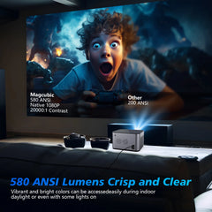 Magcubic HY350 Pro 4K Home Cinema Projector - 580 ANSI Lumens, Android 11, WiFi 6, 1080P Resolution, Voice Control, Electronic Focus, BT 5.0, Allwinner H713 Chip