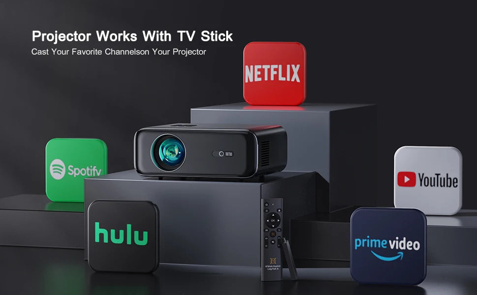 WiMiUS 4K projektor s samodejnim ostrenjem - izvirna ločljivost 1080P z WiFi 6 in Bluetooth 5.2 