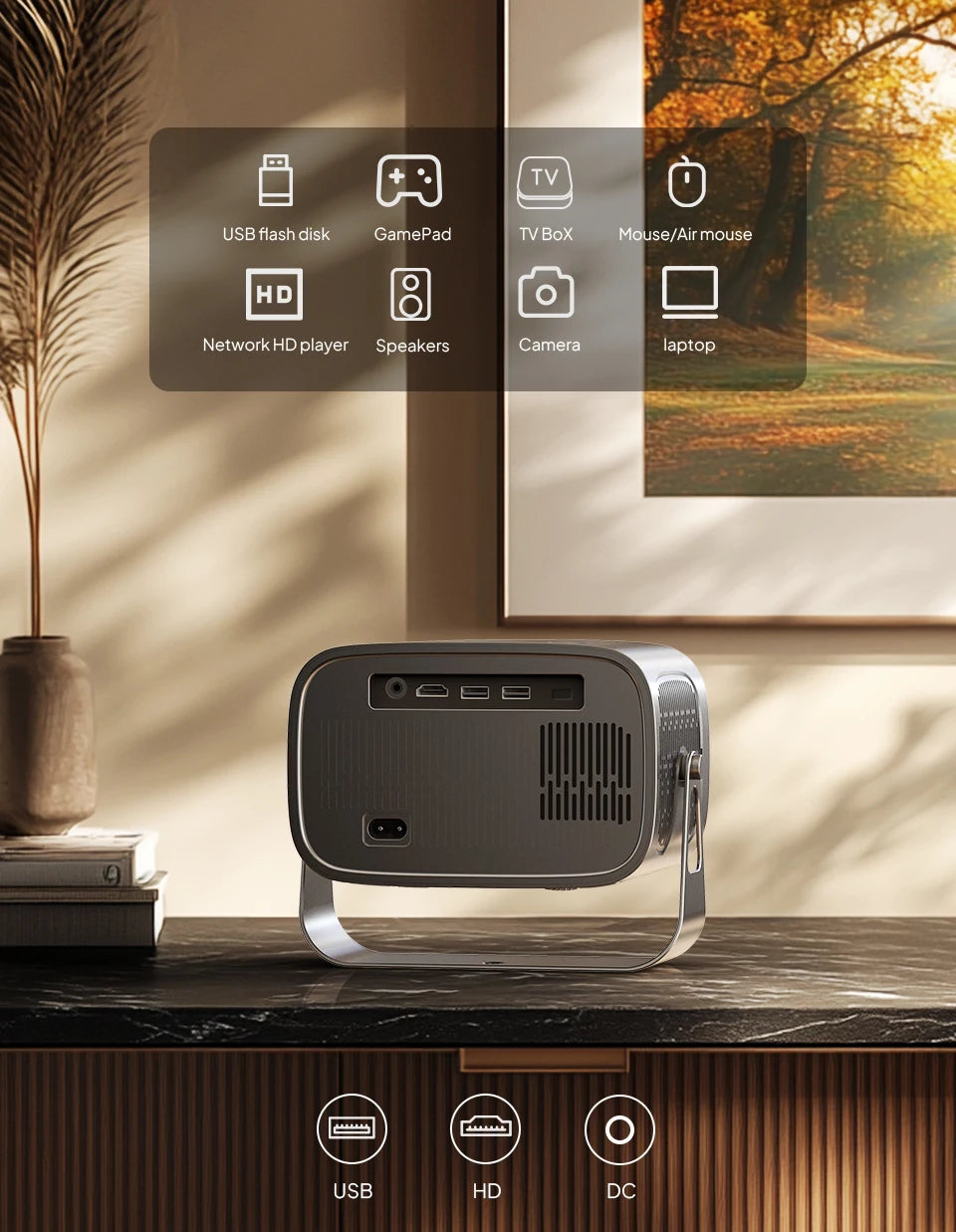 Mini prenosni projektor VEVSHAO A12 - LED, Android 11, WiFi 6, podpora za 4K 