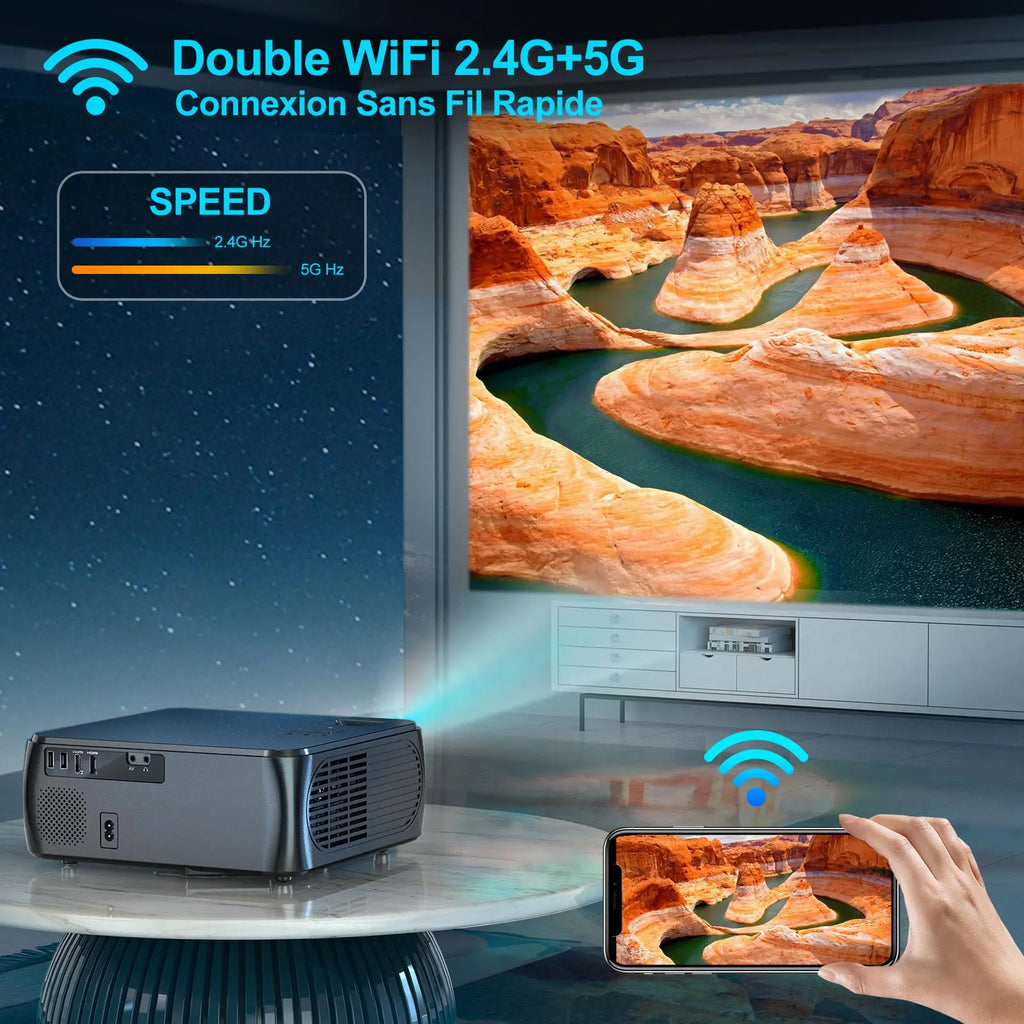 WIMIUS K8 5G WiFi Bluetooth projektor - 9500 lumnov Full HD 1080P, podpora za 4K, 4P/4D Keystone in povečava