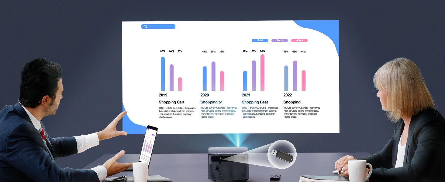 Projektor Wimius P64 Native 1080P Full HD - podpora za 4K, 500 ANSI, 25.000L, WiFi 6, Bluetooth, samodejno ostrenje in trapezni prikaz za zunanji in domači kino