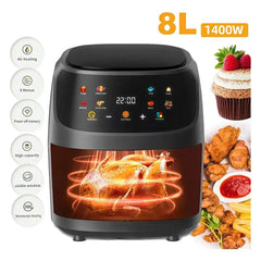 1400W 8L Air Fryer | Oil-Free, Programmable Smart LED Touch, Thermal Cycle Oven for French Fries & Chicken