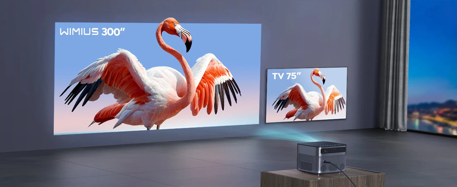 Projektor Wimius P64 Native 1080P Full HD - podpora za 4K, 500 ANSI, 25.000L, WiFi 6, Bluetooth, samodejno ostrenje in trapezni prikaz za zunanji in domači kino