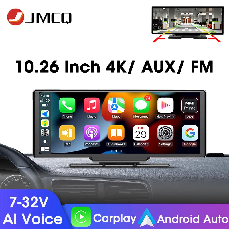 4K Dash Cam 3840x2160P - video snemanje, brezžični CarPlay &amp; Android Auto, 5G WiFi, GPS navigacija, AUX, avtomobilski DVR z dvojno lečo