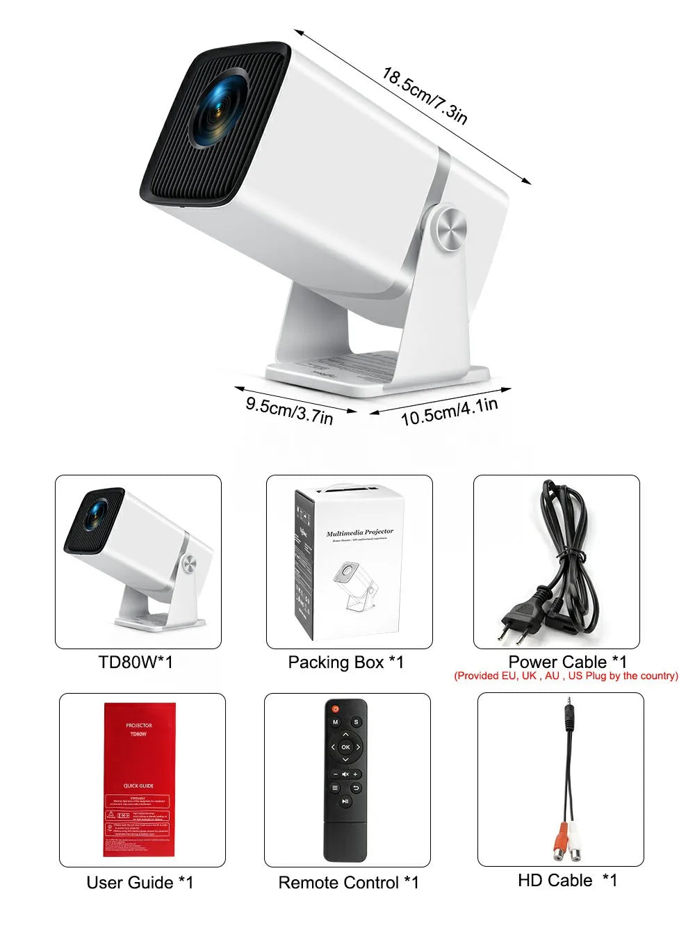 Mini projektor ThundeaL TD80W 4K Android WiFi | Prenosni projektor Full HD 1080P 3D za domači kino za sestanke in filme