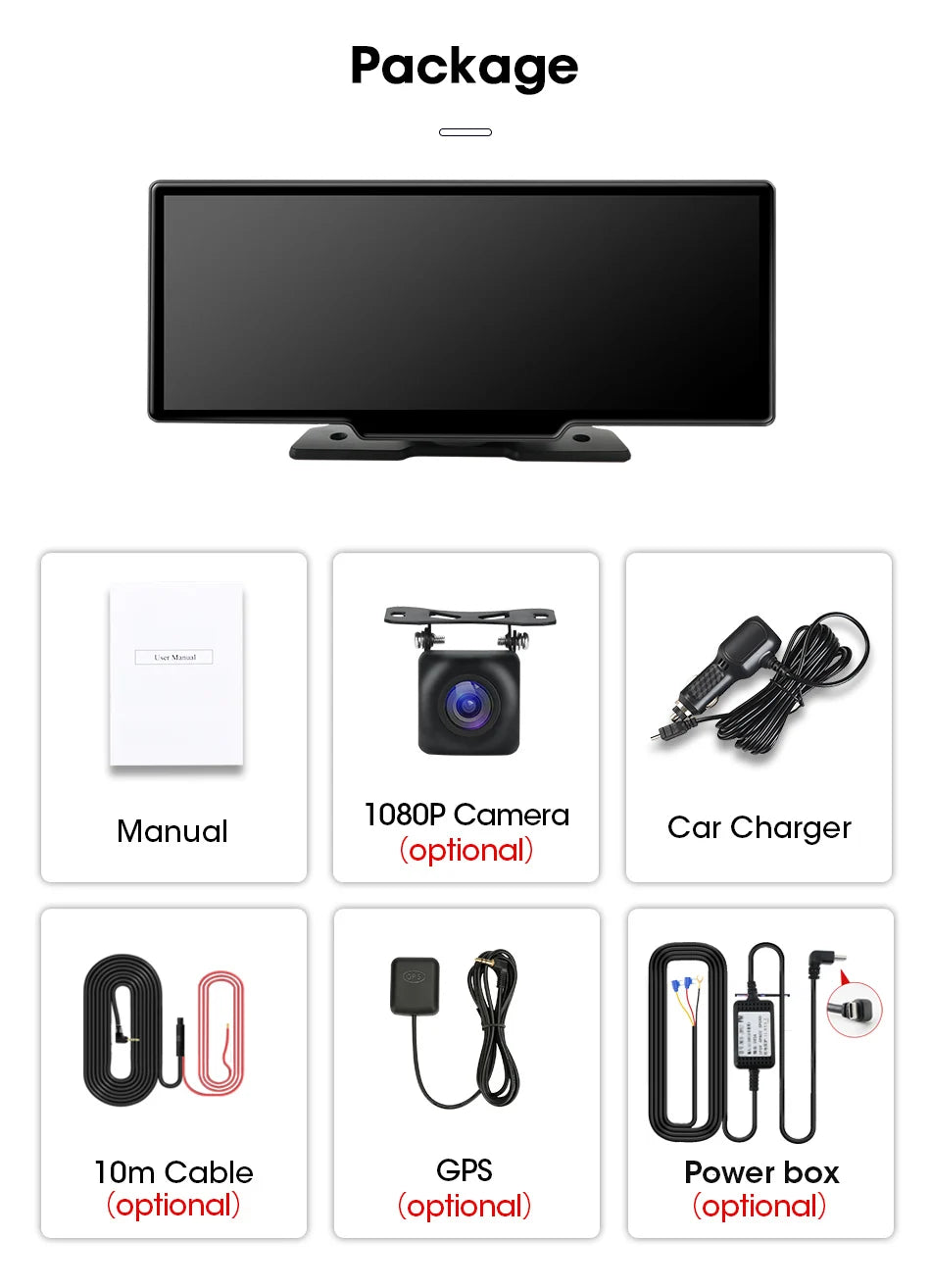 4K Dash Cam 3840x2160P - video snemanje, brezžični CarPlay &amp; Android Auto, 5G WiFi, GPS navigacija, AUX, avtomobilski DVR z dvojno lečo